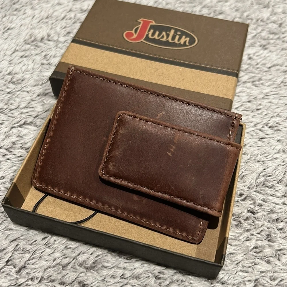 Justin Boots genuine leather CARD WALLET men's new in box